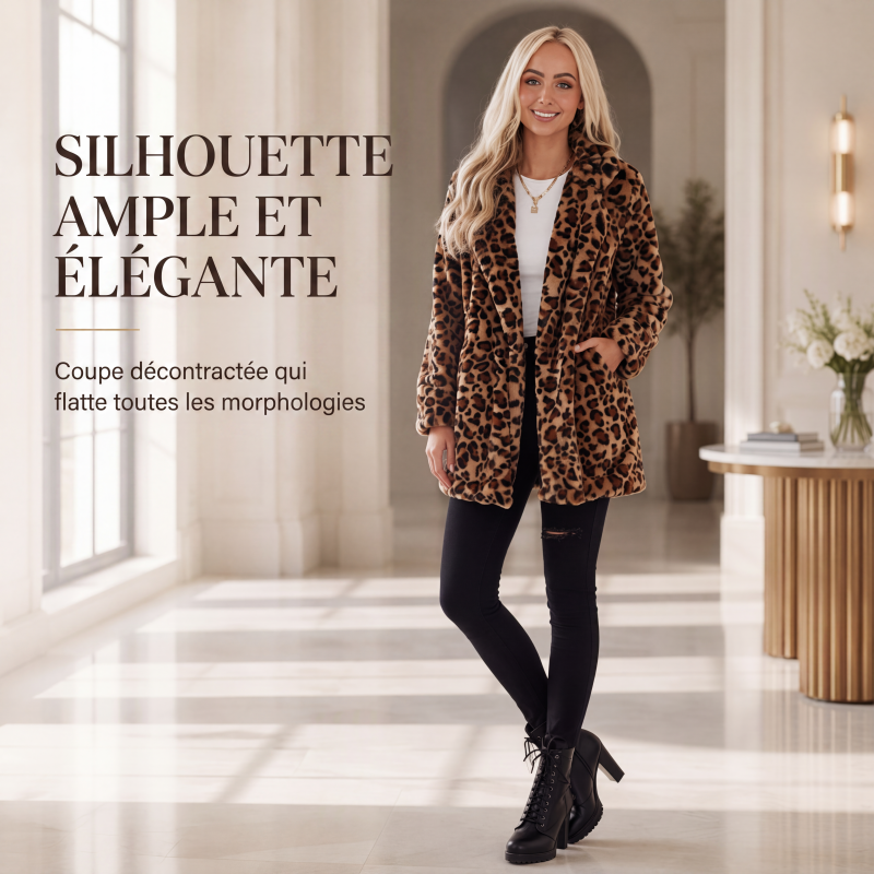 Manteau pour femme en fausse fourrure à motif léopard tendance