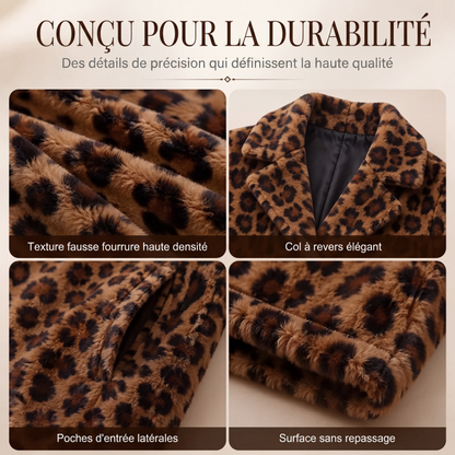 Manteau pour femme en fausse fourrure à motif léopard tendance