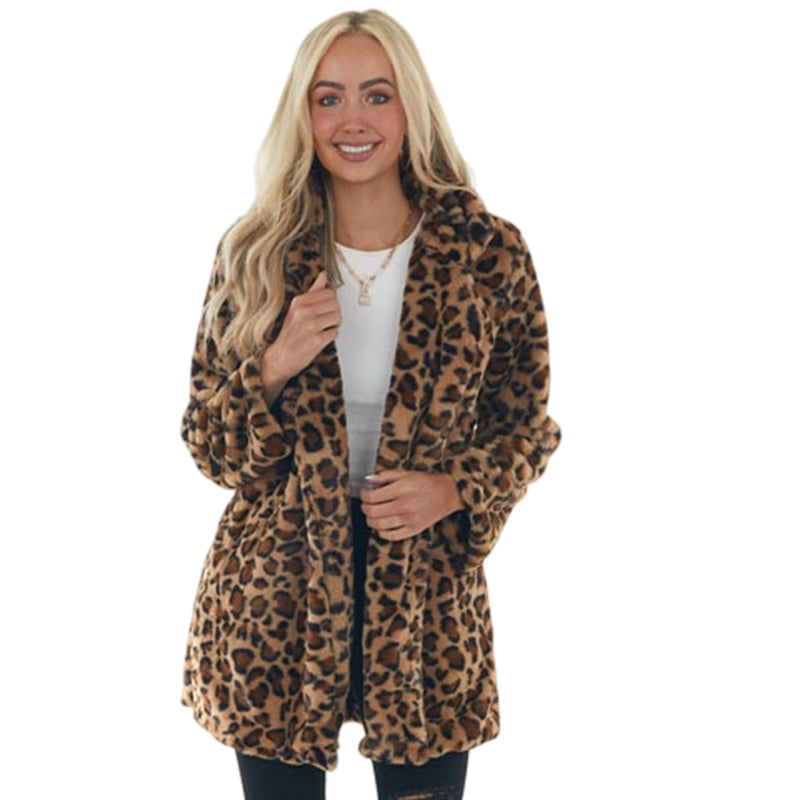 Manteau pour femme en fausse fourrure à motif léopard tendance