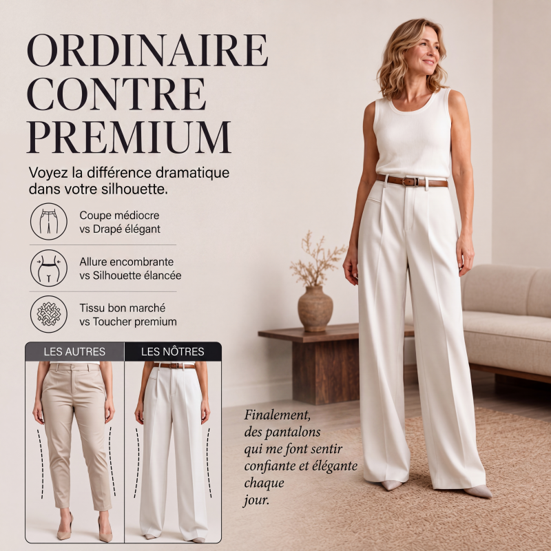 Pantalon de costume taille haute jambe large pour femme