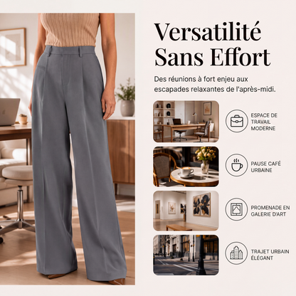 Pantalon de costume taille haute jambe large pour femme