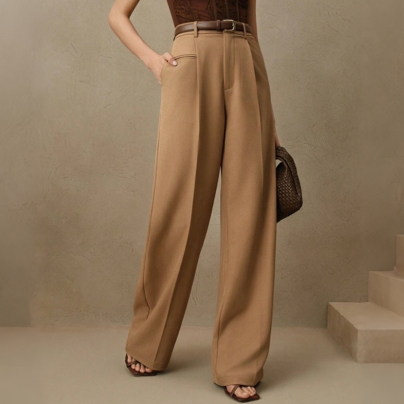 Pantalon de costume taille haute jambe large pour femme