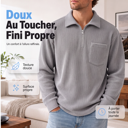 Pull décontracté à col demi-zip côtelé pour homme