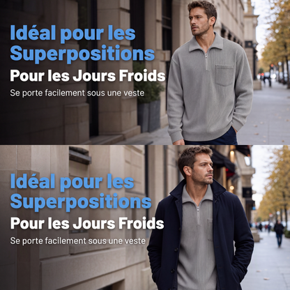 Pull décontracté à col demi-zip côtelé pour homme