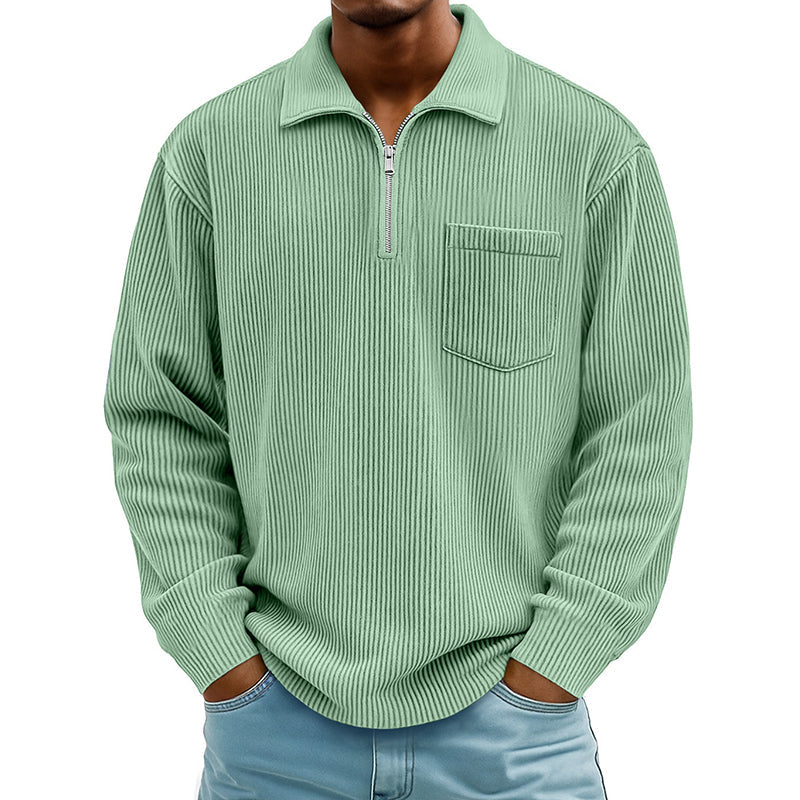 Pull décontracté à col demi-zip côtelé pour homme