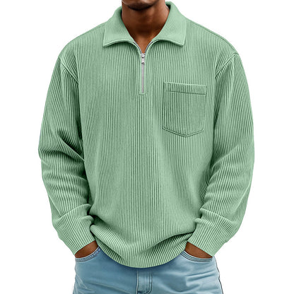 Pull décontracté à col demi-zip côtelé pour homme