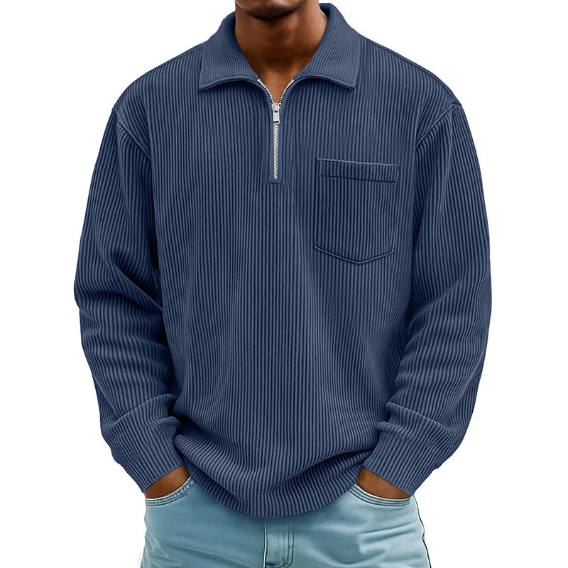 Pull décontracté à col demi-zip côtelé pour homme