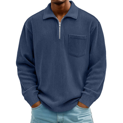 Pull décontracté à col demi-zip côtelé pour homme