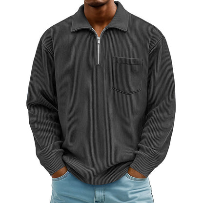 Pull décontracté à col demi-zip côtelé pour homme