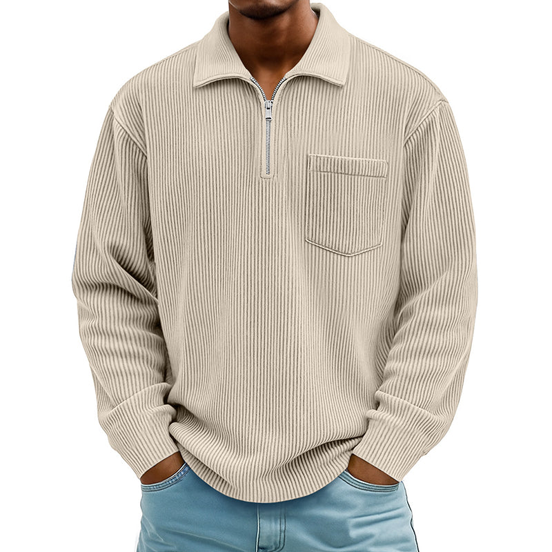 Pull décontracté à col demi-zip côtelé pour homme