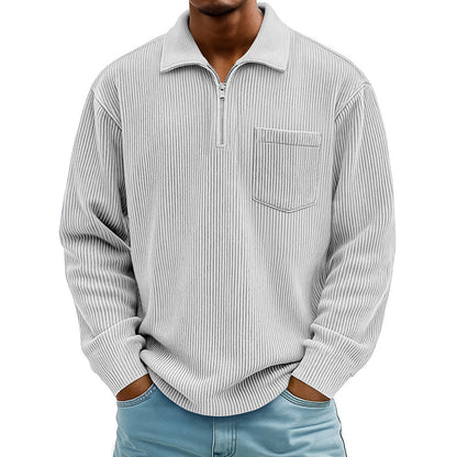 Pull décontracté à col demi-zip côtelé pour homme