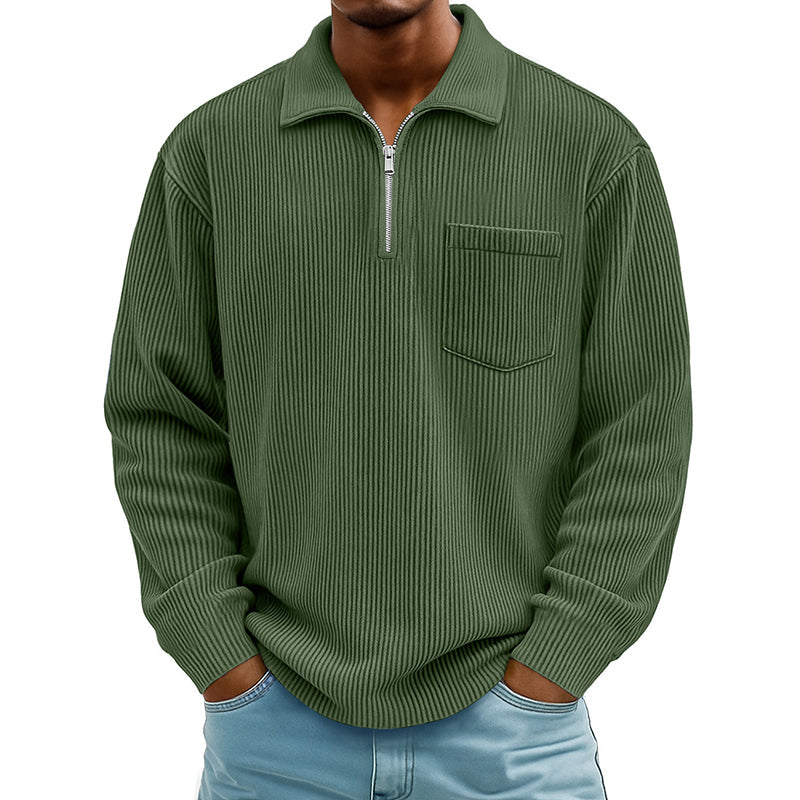 Pull décontracté à col demi-zip côtelé pour homme