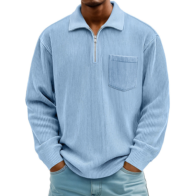 Pull décontracté à col demi-zip côtelé pour homme