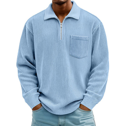 Pull décontracté à col demi-zip côtelé pour homme