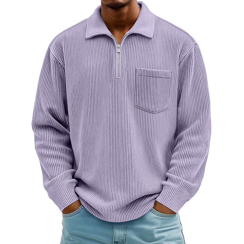 Pull décontracté à col demi-zip côtelé pour homme