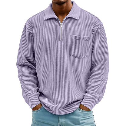 Pull décontracté à col demi-zip côtelé pour homme