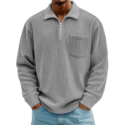 Pull décontracté à col demi-zip côtelé pour homme