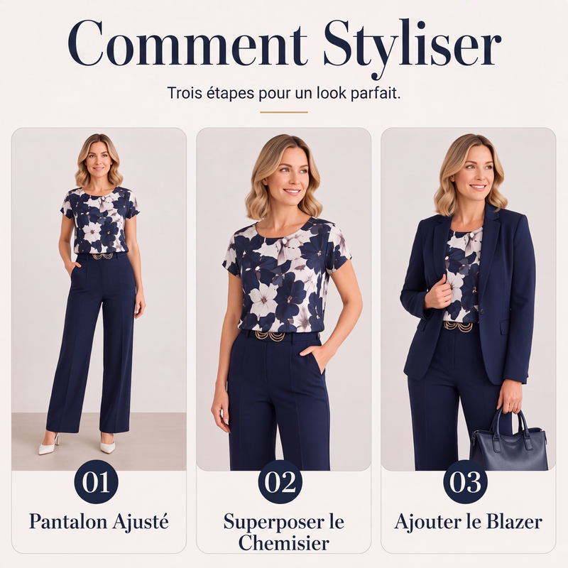 Ensemble tailleur 3 pièces pour femme : blazer, haut et pantalon