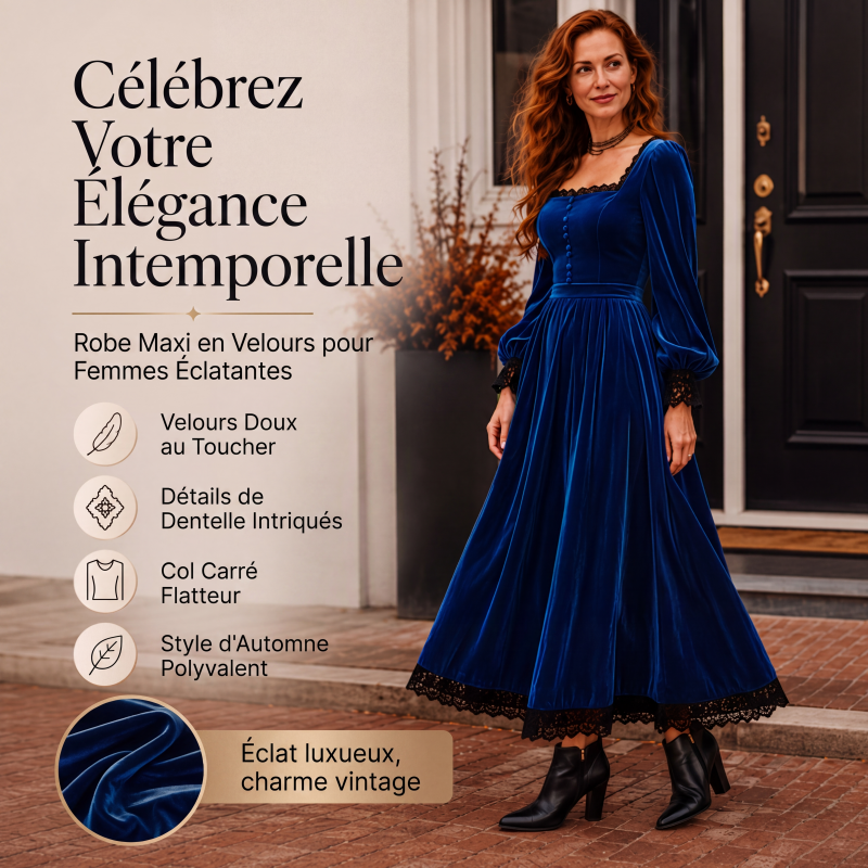 ✨ LE CHARME DU VELOURS | Robe Vintage à Encolure Carrée -50 %