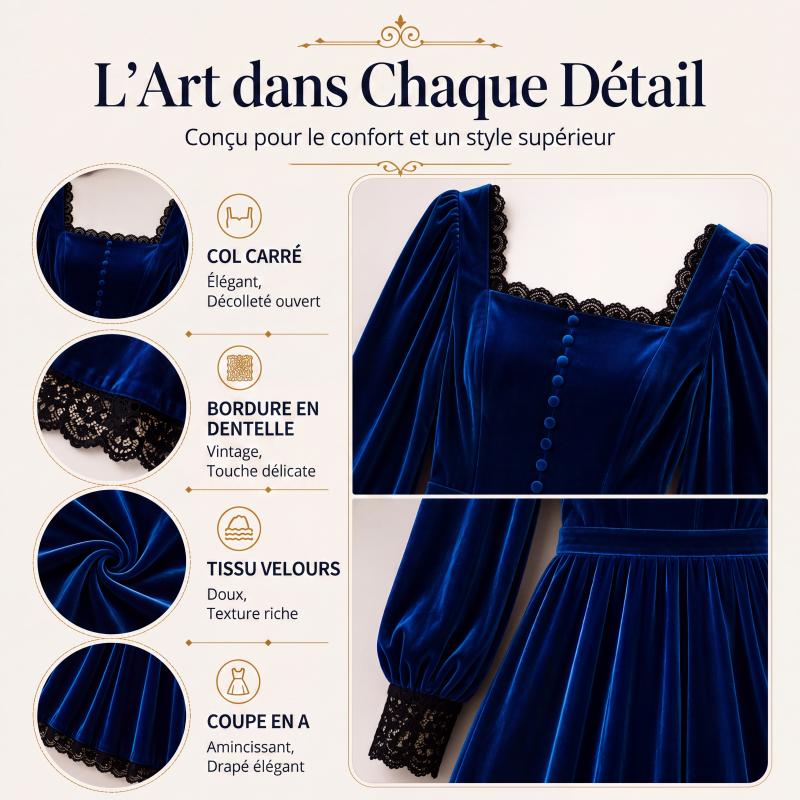 ✨ LE CHARME DU VELOURS | Robe Vintage à Encolure Carrée -50 %
