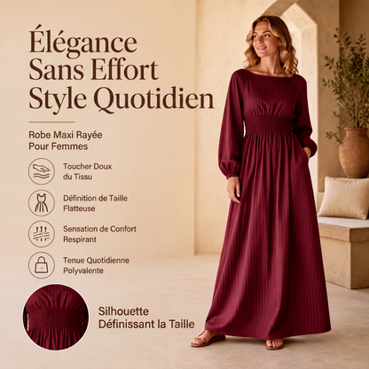 Robe longue rayée pour femme à taille élastique