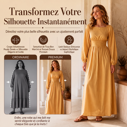 Robe longue rayée pour femme à taille élastique