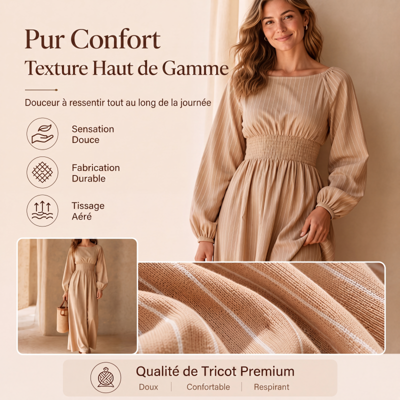 Robe longue rayée pour femme à taille élastique