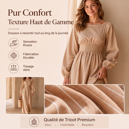 Robe longue rayée pour femme à taille élastique