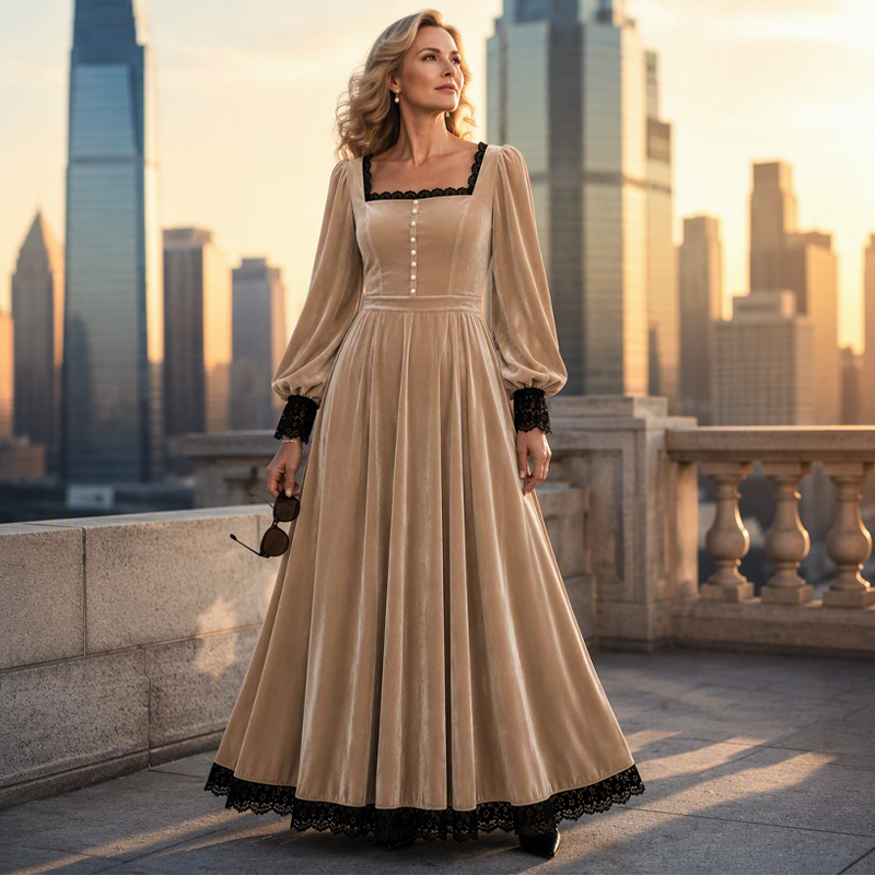 ✨ LE CHARME DU VELOURS | Robe Vintage à Encolure Carrée -50 %