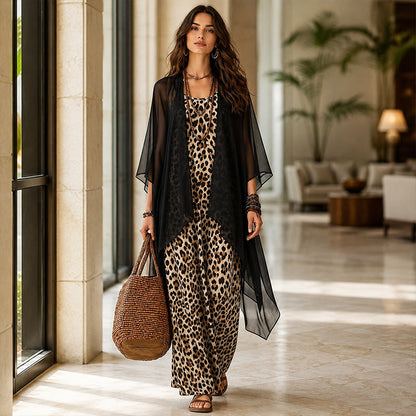 Ensemble robe longue fluide chic et cache-maillot pour femme