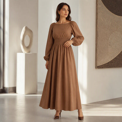 Robe longue rayée pour femme à taille élastique