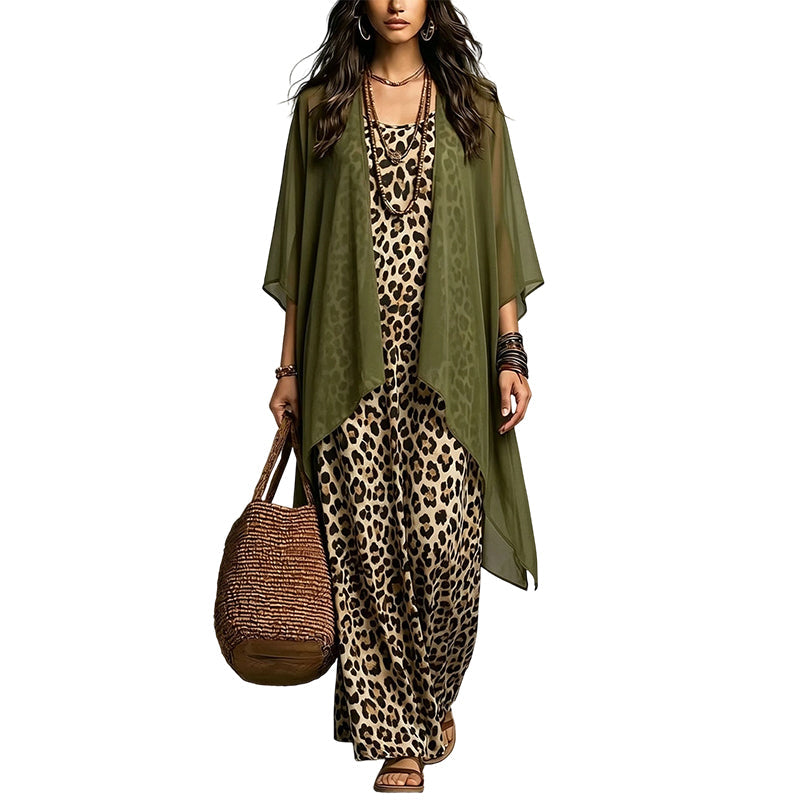 Ensemble robe longue fluide chic et cache-maillot pour femme