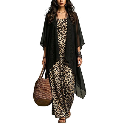 Ensemble robe longue fluide chic et cache-maillot pour femme