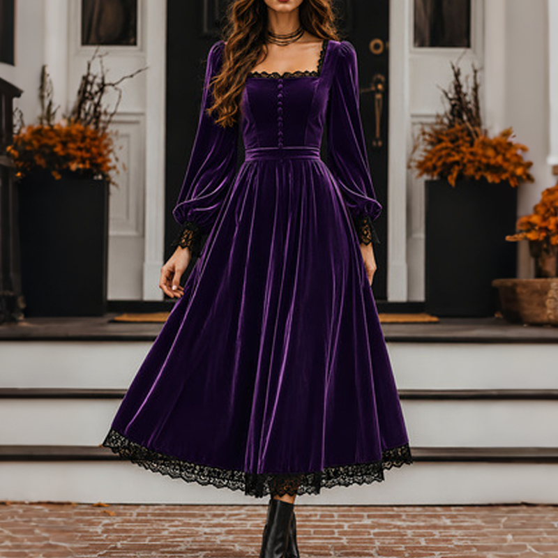 ✨ LE CHARME DU VELOURS | Robe Vintage à Encolure Carrée -50 %