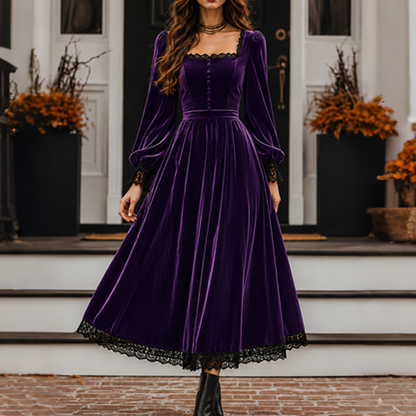 ✨ LE CHARME DU VELOURS | Robe Vintage à Encolure Carrée -50 %