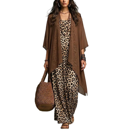 Ensemble robe longue fluide chic et cache-maillot pour femme