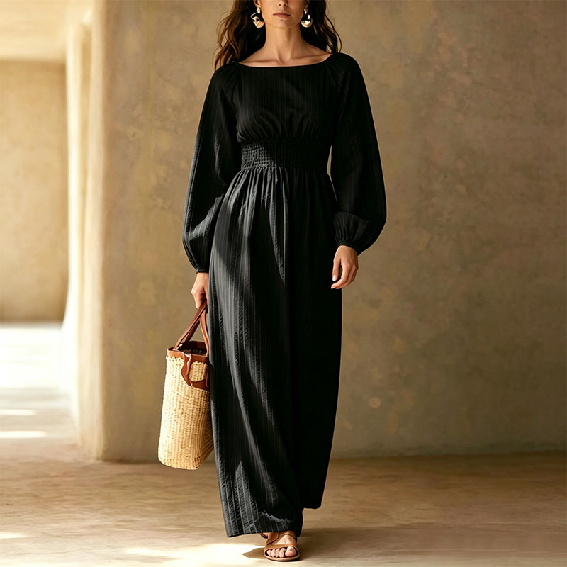 Robe longue rayée pour femme à taille élastique
