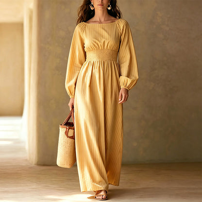 Robe longue rayée pour femme à taille élastique