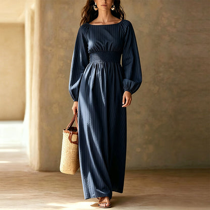 Robe longue rayée pour femme à taille élastique