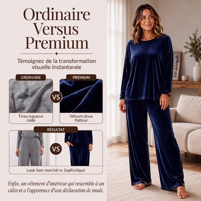 Ensemble haut à manches longues en velours et pantalon large pour femme