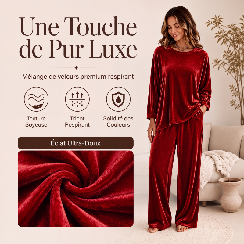 Ensemble haut à manches longues en velours et pantalon large pour femme