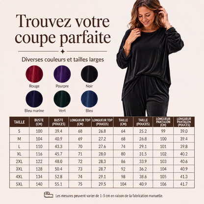 Ensemble haut à manches longues en velours et pantalon large pour femme
