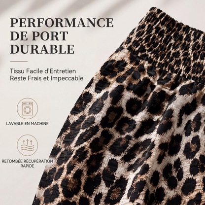 Pantalon taille haute pour femme à imprimé léopard