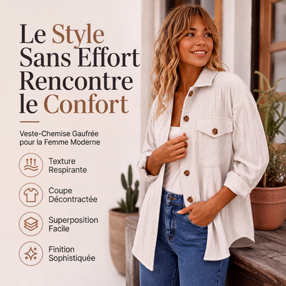Chemise texturée à manches longues et boutons pour femme