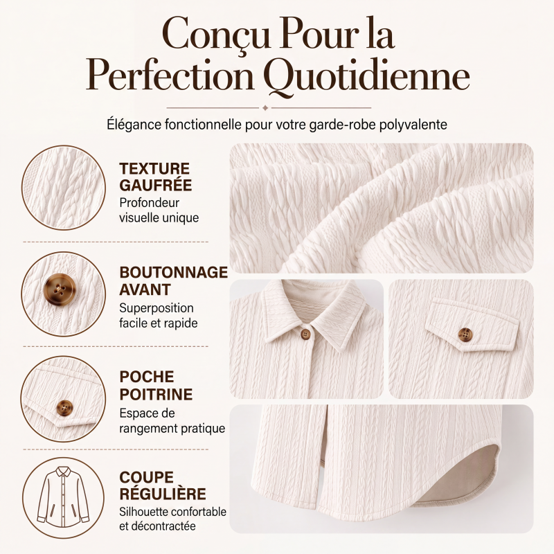 Chemise texturée à manches longues et boutons pour femme
