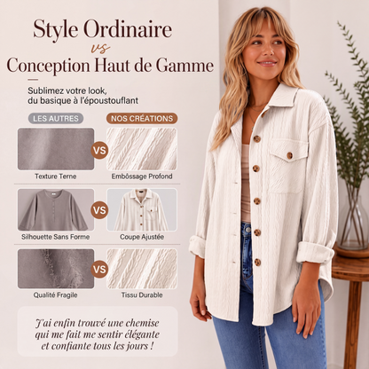 Chemise texturée à manches longues et boutons pour femme