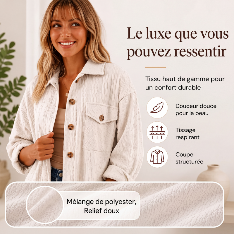 Chemise texturée à manches longues et boutons pour femme