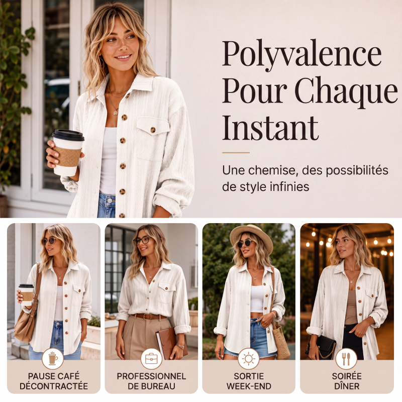 Chemise texturée à manches longues et boutons pour femme