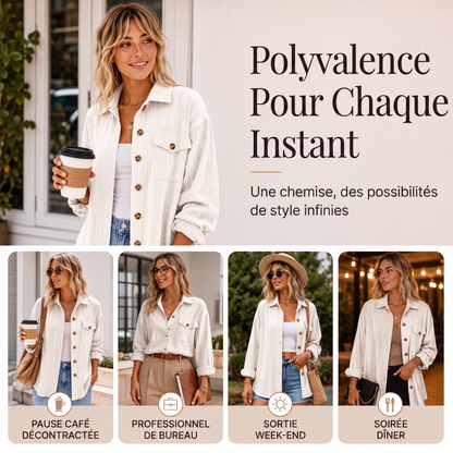 Chemise texturée à manches longues et boutons pour femme