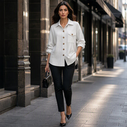 Chemise texturée à manches longues et boutons pour femme